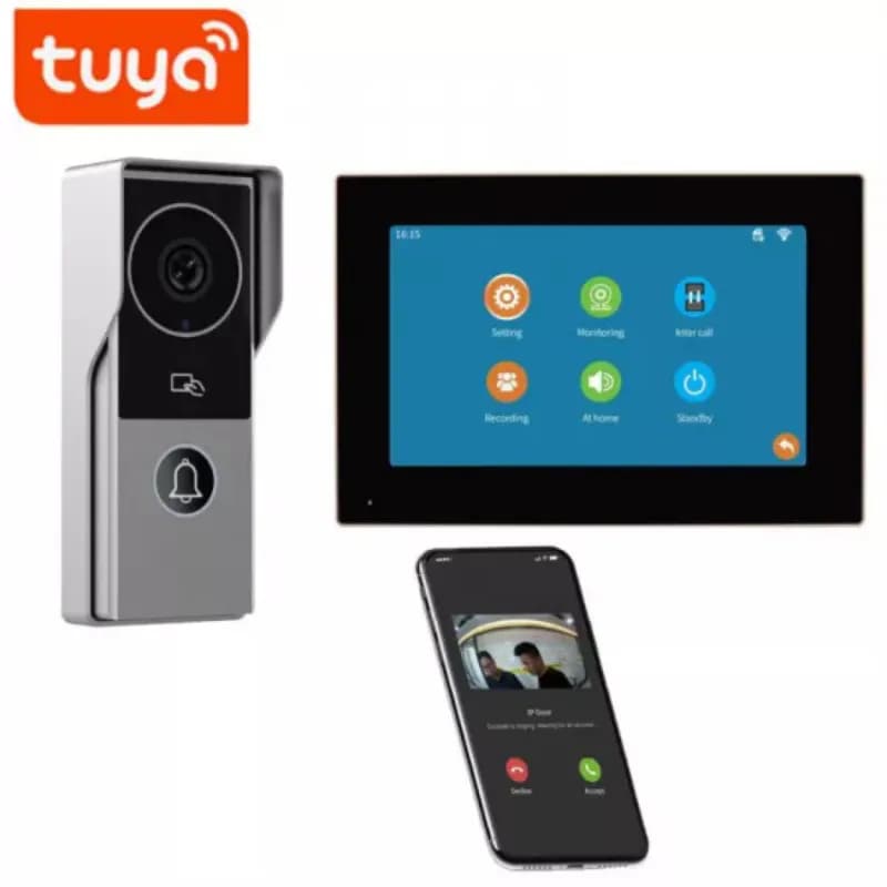 Tuya Video Doorbell with 7Inch Smart Monitor and Door Access Control with NVR Option KW06-AHD7-2C Silver