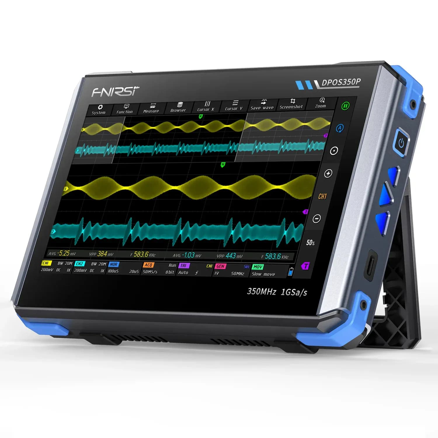DPOS350P 2 CH 350MHz 4in1 Tablet Oscilloscope build in Signal Generator 50MHz, Spectrum Analyzer, Frequency Response Analyzer
