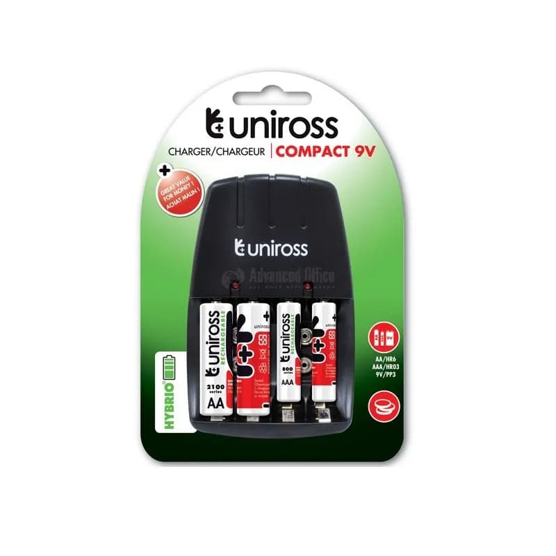 Compact AA/AAA/9V R6/R003/PP3 Battery Charger UNIROSS UCW001A with 4XAA