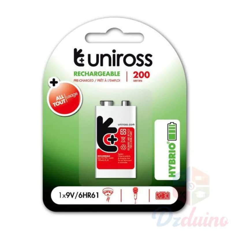 Uniross Uniross 9V Pp3 200Mah Hybrio Pre-Charged Rechargeable Battery
