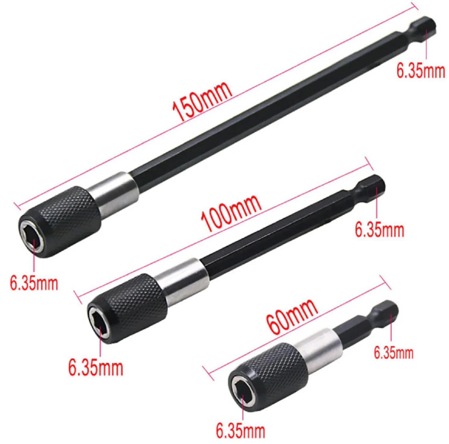 3pcs Magnetic Electric Screwdriver Extension Rod 60/100/150mm