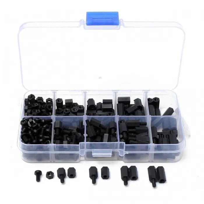 M3 Nylon Screw Black Hex Screw Nut Assortment Kit 250pcs