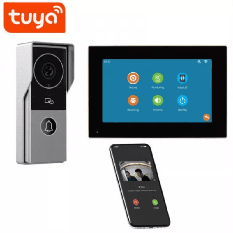 Tuya Video Doorbell with 7Inch Smart Monitor and Door Access Control with NVR Option KW06-AHD7-2C Silver — image 1