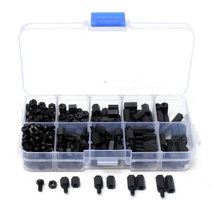 M3 Nylon Screw Black Hex Screw Nut Assortment Kit 250pcs — image 1