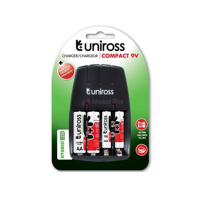 Compact AA/AAA/9V R6/R003/PP3 Battery Charger UNIROSS UCW001A with 4XAA — image 1