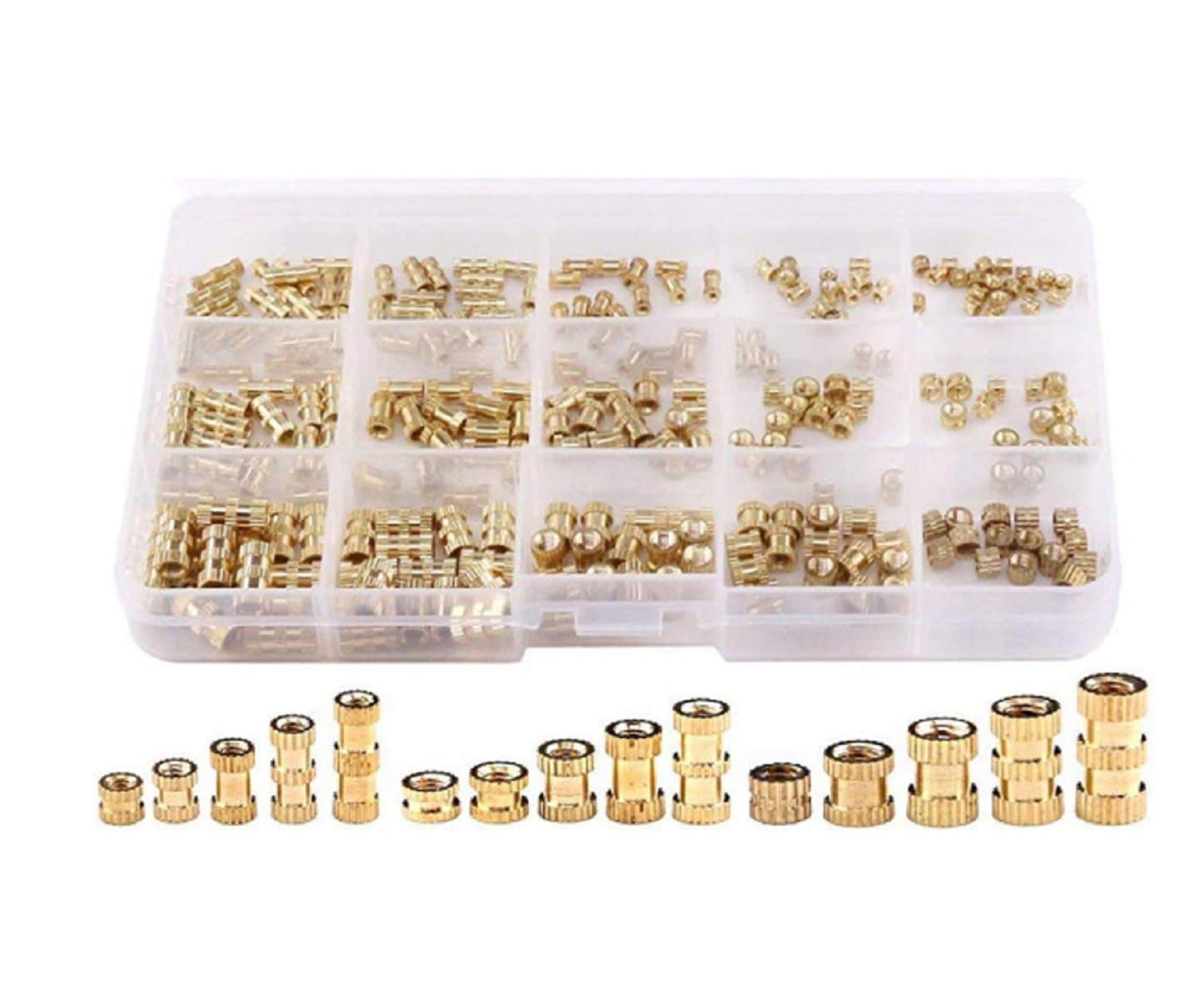 250 Pcs M2 M3 M4 Female Thread Brass Knurled Nuts Assortment Kit — image 1