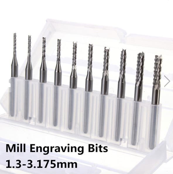 10pcs 1.3mm-3.175mm Carbide End Mill Engraving Bits for CNC PCB — image 1