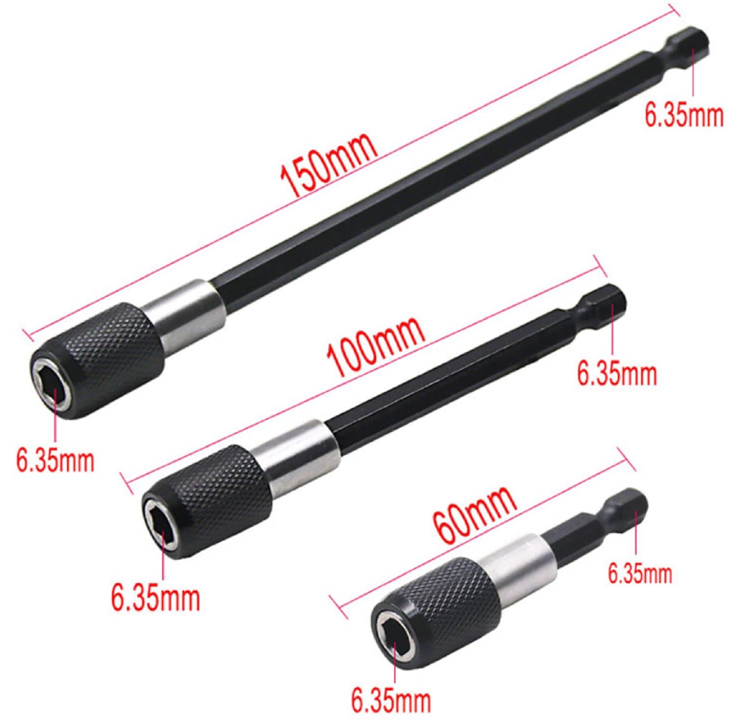 3pcs Magnetic Electric Screwdriver Extension Rod 60/100/150mm — image 1