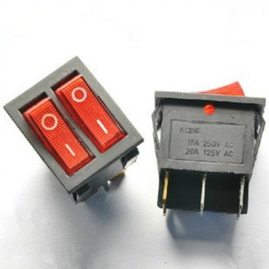 KCD3 bouton rouge On-Off 3Pin DPST Interrupteur à bascule