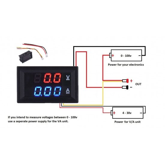 100V 10A Voltmètre Ampèremètre Bleu + LED rouge Amp