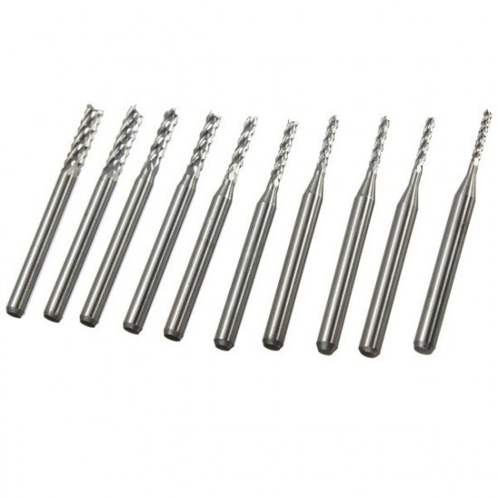 10pcs 1.3mm-3.175mm Embouts de gravure pour broyeurs à carbure pour PCB CNC