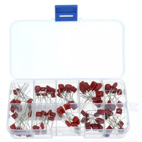 Kit d'assortiment de condensateurs de polyester métallisé 100 pcs, 10nF ~ 470nF Kit d'assortiment de condensateurs de polyester métallisé 100 pcs, 10nF ~ 470nF