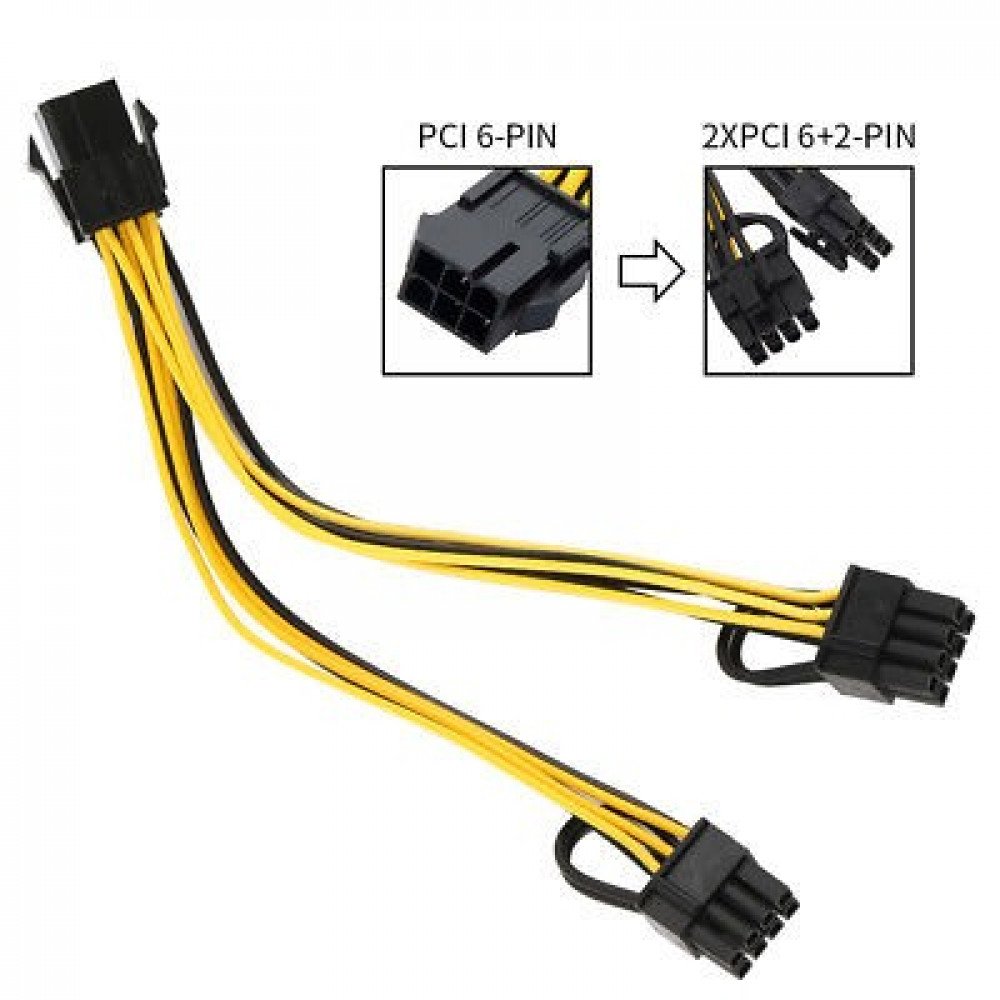 18AWG PCI-E Power Splitter Cable 6pin to 2x6+2pin