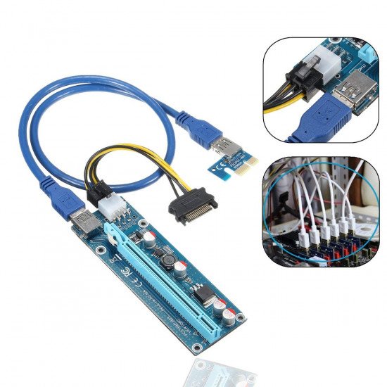 PCI-E Carte Adaptateur de Rise Electrique 1x à 16x, avec câbleUSB 3.0  et câble vers SATA