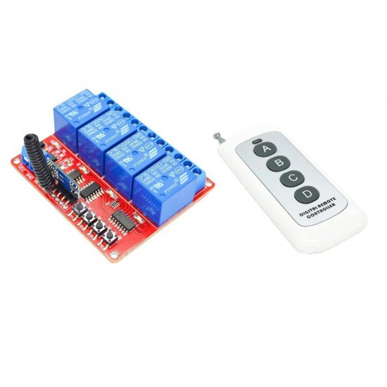 12V 4CH 1000m Remote Control Relay Switch - 433MHz 12V 4CH 1000m Remote Control Relay Switch - 433MHz