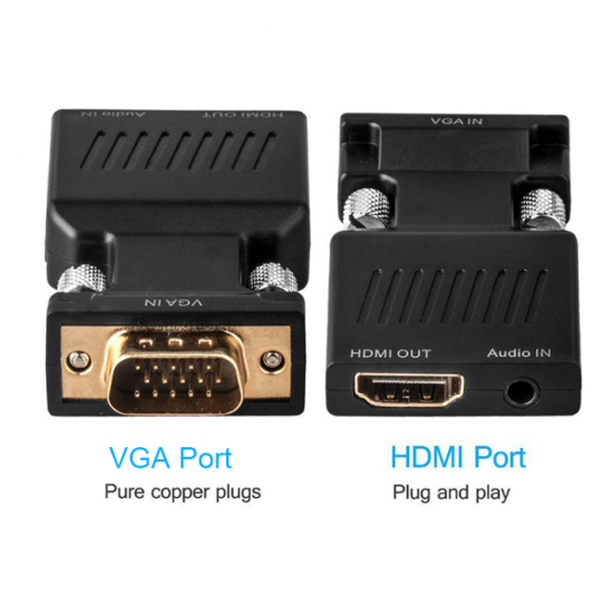 Adaptateur convertisseur VGA vers HDMI avec câble d'alimentation audio