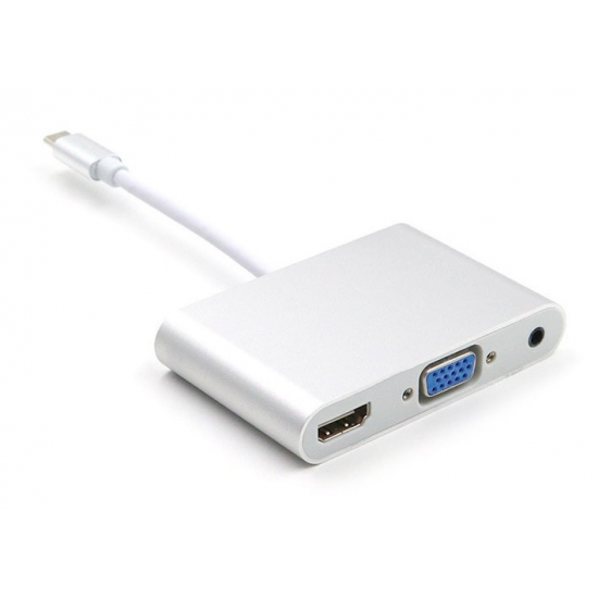 Adaptateur 3 en 1 Type C vers HDMI + VGA + audio 3,5 mm