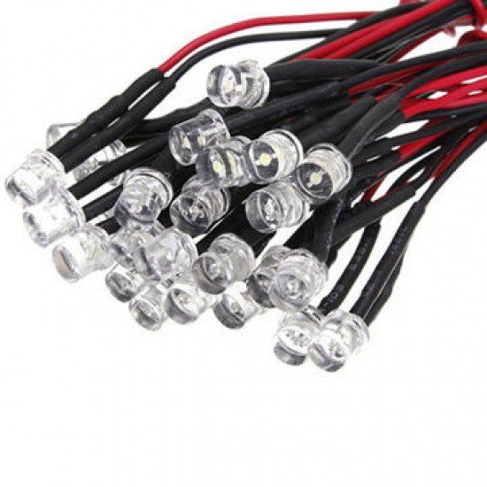 3mm Diode LED Précâblé blanc  3-12V  Avec 20 CM Cable