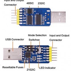 Module Convertisseur 6 en 1 CP2102 USB à TTL 485 232 3.3v/5v  Module Convertisseur 6 en 1 CP2102 USB à TTL 485 232 3.3v/5v
