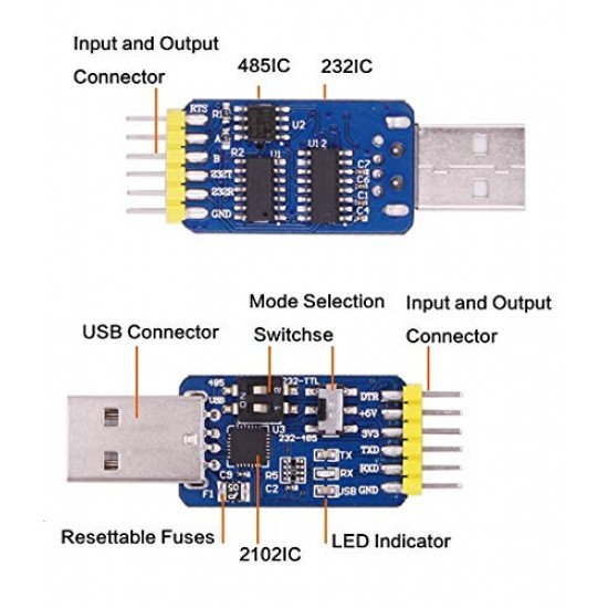 Module Convertisseur 6 en 1 CP2102 USB à TTL 485 232 3.3v/5v 