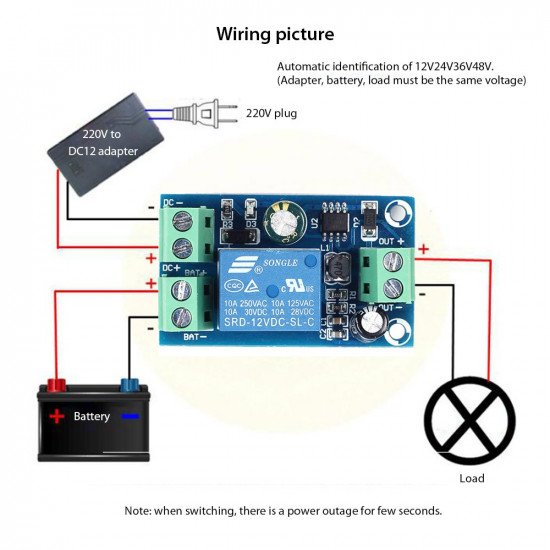 Alimentation 12 V à 48 V Module de commutation automatique UPS batterie