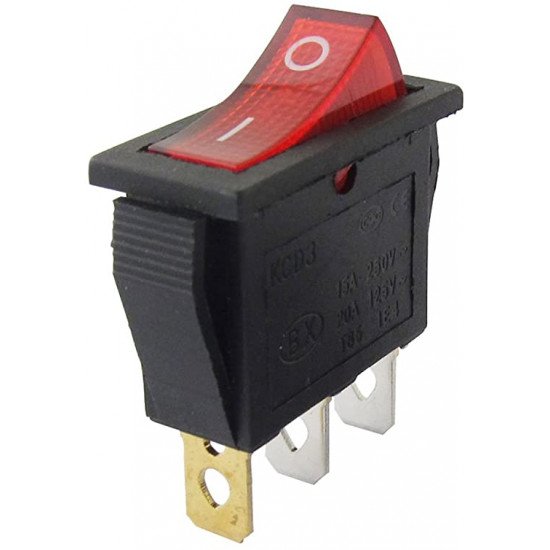 KCD3 bouton rouge On-Off 3Pin DPST Interrupteur à bascule