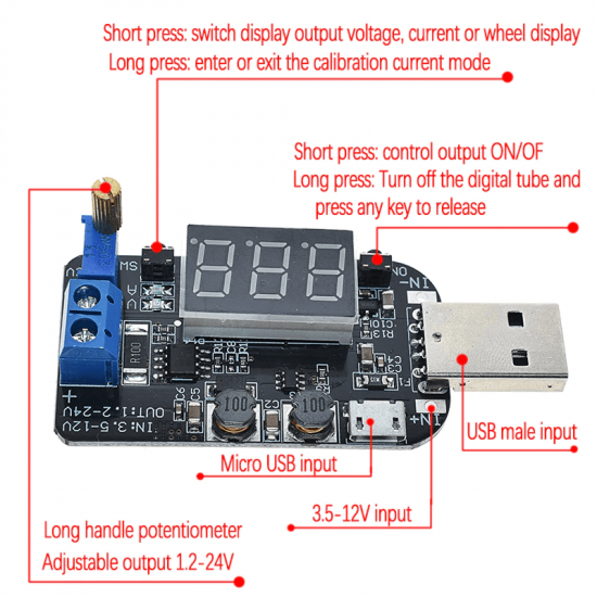 Régulateur de tension réglable Buck-Boost, Micro USB 5V à 3.3V 9V 12V 18V 24V