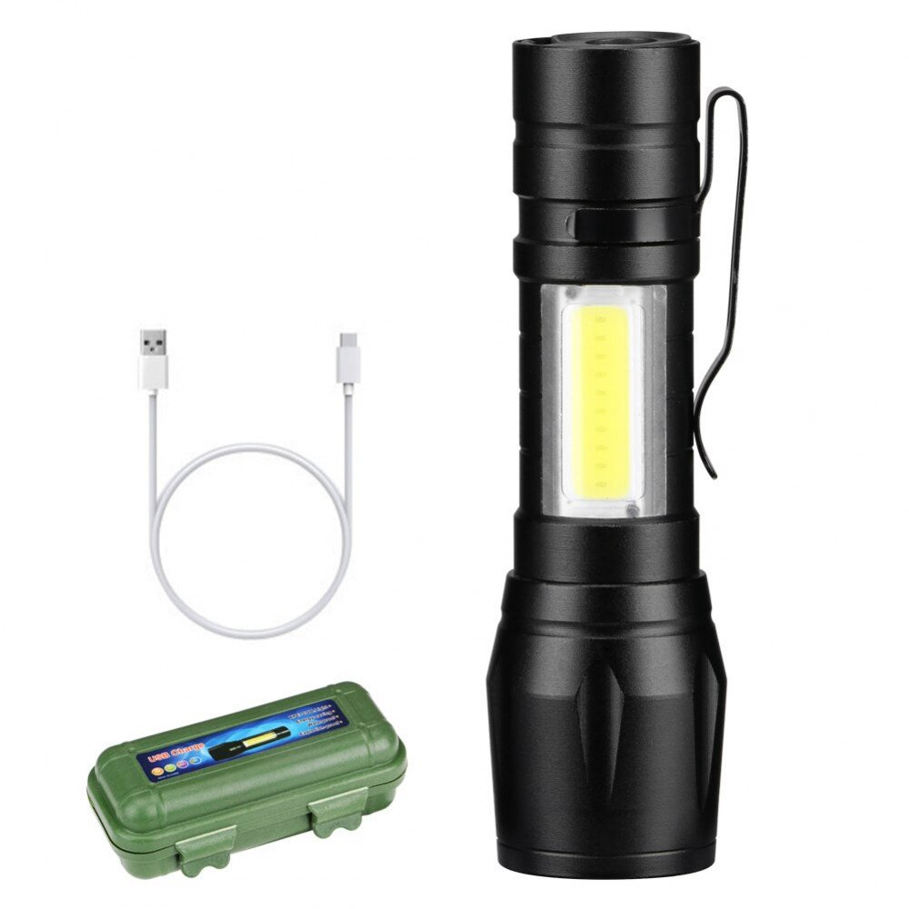 USB Rechargeable Mini LED Flashlight 3 Lighting Mode COB + XPE Zoom Torch Waterproof