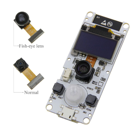 Module de caméra TTGO T-Camera ESP32 WROVER et PSRAM Module de caméra ESP32-WROVER-B OV2640 0.96 OLED avec Oeil de poisson lentille