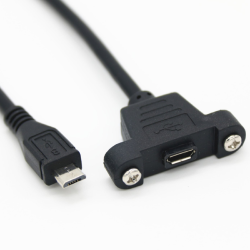 Câble d'extension micro USB 2.0 mâle à femelle 50cm avec trou de montage sur panneau à vis Câble d'extension micro USB 2.0 mâle à femelle 50cm avec trou de montage sur panneau à vis
