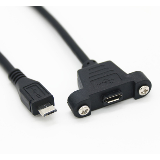 Câble d'extension micro USB 2.0 mâle à femelle 50cm avec trou de montage sur panneau à vis