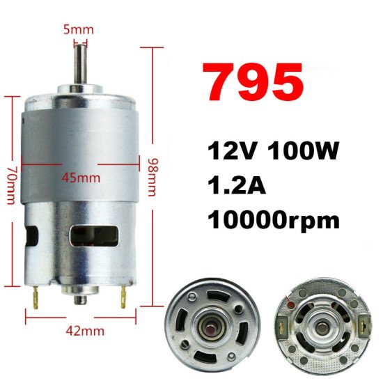 795 Moteur à double roulement à billes 12V 10000RPM