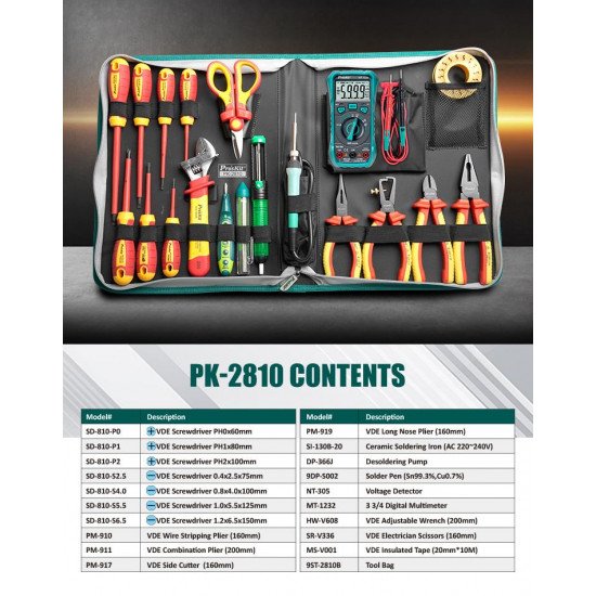 PK-2810H  Ensemble d'outils d'électricien électronique isolé 1000V