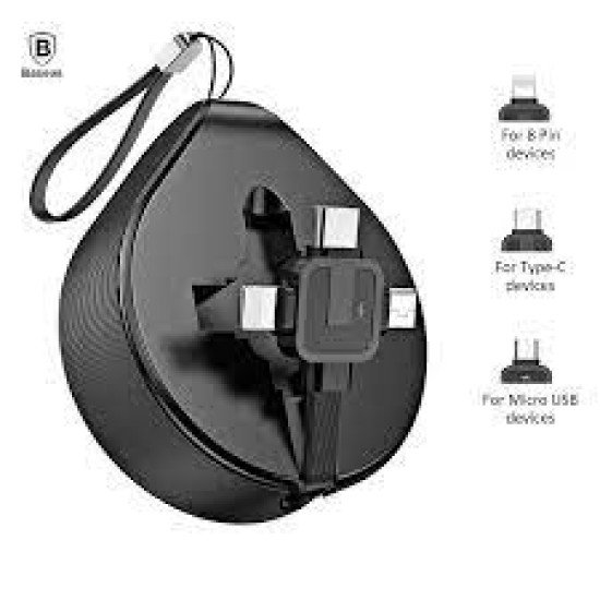 Câble De Recharge Baseus Waterdrop 3-en-1 Micro USB / 8 Broches / Type-C 1.5M - Noir