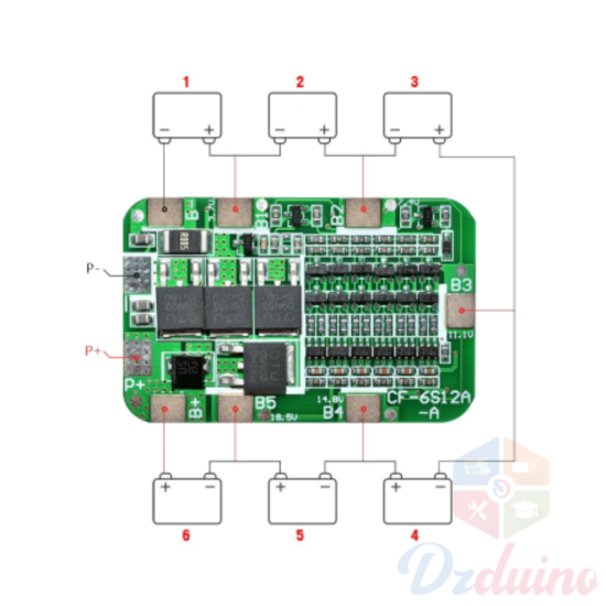 Carte de protection au lithium 6S 15A 24V pour 6 paquets 18650 BMS