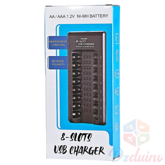 Chargeur USB intelligent à 8 emplacements pour batterie Li-ion AA/AAA 1,2 V