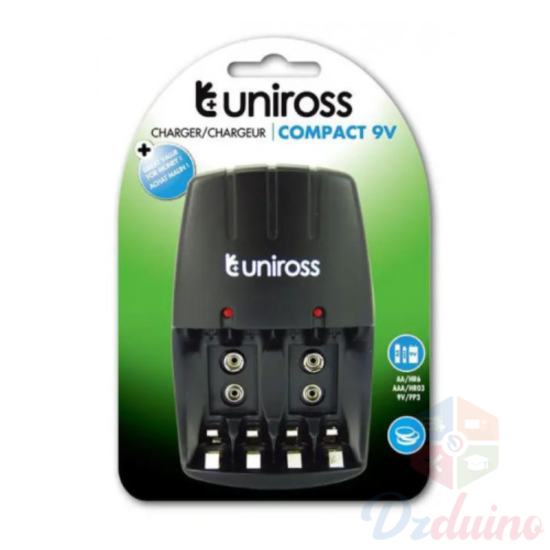 Chargeur de batterie compact AA/AAA/9V R6/R003/PP3 UNIROSS UCW001