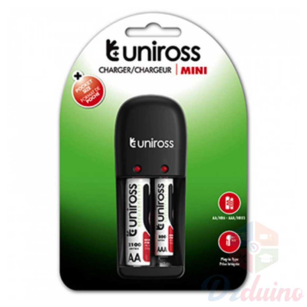 Uniross Mini X2 Charger AAA/ HR03+ 2 Rechargeable AAA Batteries UCW008
