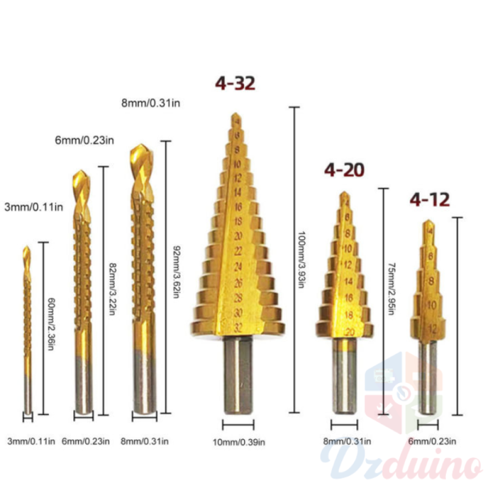 6Pcs Step Drill Bit Saw Drill Bit Set Titanium Milling Cutter