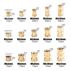 Kit d'assortiment d'ecrou en laiton moleté M2 M3 M4 Femalle 250pcs Kit d'assortiment d'ecrou en laiton moleté M2 M3 M4 Femalle 250pcs