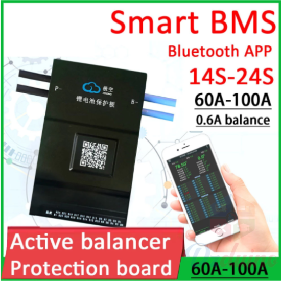 Carte de Protection de batterie d'équilibre actif 14S à 24S 100A, Bluetooth APP BMS