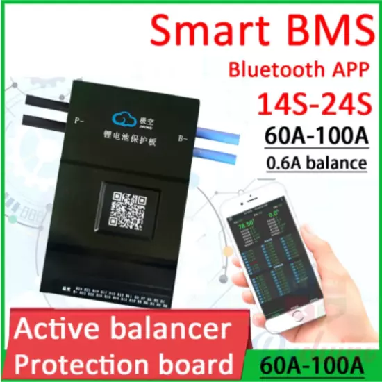 Carte de Protection de batterie d'équilibre actif 14S à 24S 100A, Bluetooth APP BMS