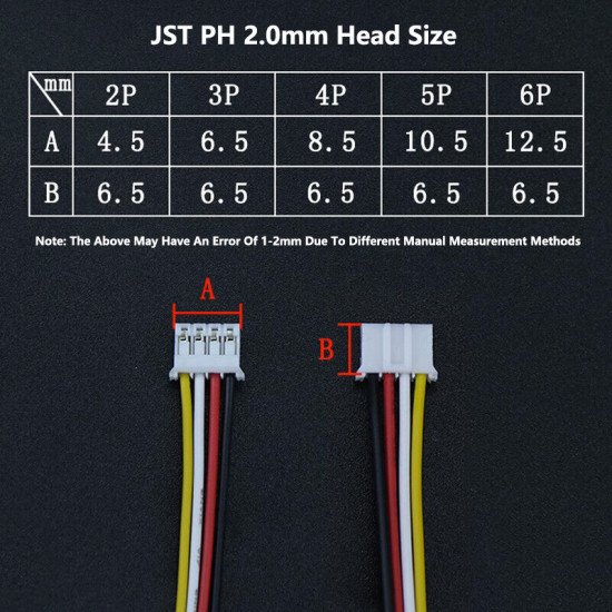 PH 2.0 Pitch 2.0mm Câble JST mâle 20cm 4 broches 