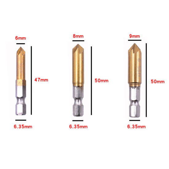 6Pcs 6-19mm HSS 1/4inc Forets Chanfrein 5 Flûte