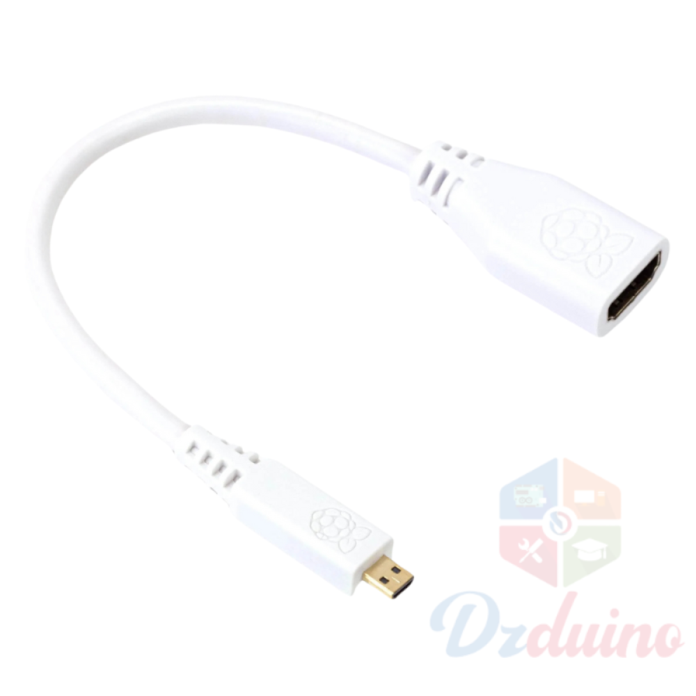 Raspberry Pi Micro HDMI To Standard HDMI Adapter, White