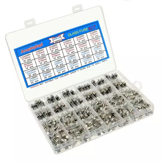 Kit d’assortiment de fusibles en verre 360PCS 6x30mm 0.5A-20A + 5×20mm 0.25A-20A Kit d’assortiment de fusibles en verre 360PCS 6x30mm 0.5A-20A + 5×20mm 0.25A-20A