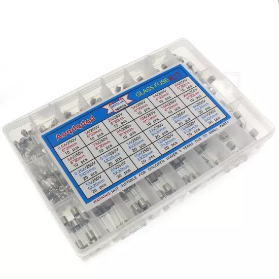Kit d’assortiment de fusibles en verre 360PCS 6x30mm 0.5A-20A + 5×20mm 0.25A-20A Kit d’assortiment de fusibles en verre 360PCS 6x30mm 0.5A-20A + 5×20mm 0.25A-20A
