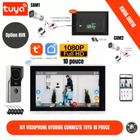 Sonnette videophone Tuya avec moniteur10Inch intelligent et contrôle d'accès aux portes KW06 AHD10 Sonnette videophone Tuya avec moniteur10Inch intelligent et contrôle d'accès aux portes KW06 AHD10