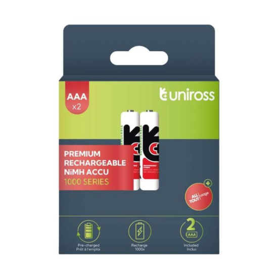 Uniross Hybrio AAA 1000 mAh – 2 Piles Rechargeables LR03 Préchargées