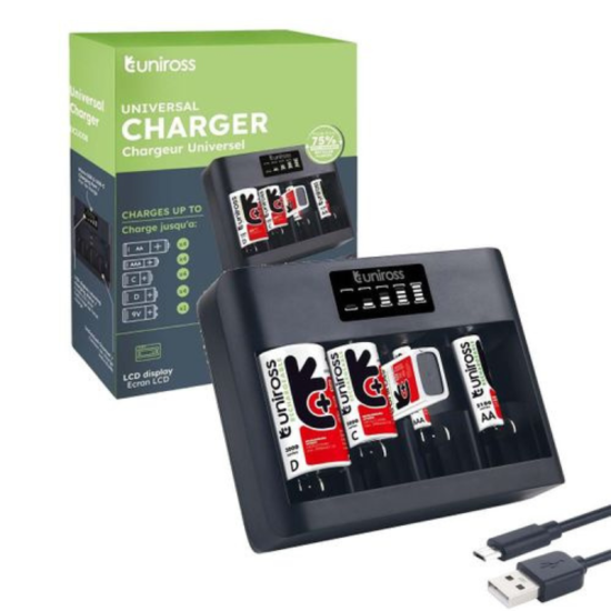 Chargeur Universel Uniross UCU008 pour Piles AA, AAA, C, D et 9V Chargeur Universel Uniross UCU008 pour Piles AA, AAA, C, D et 9V